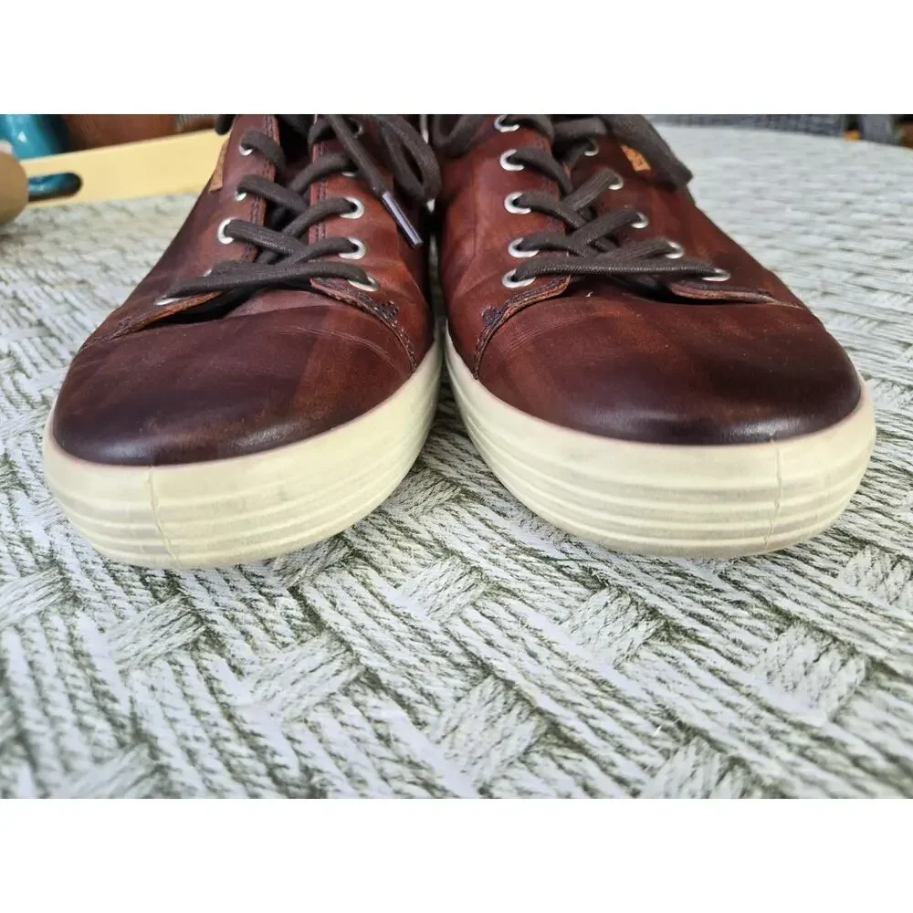 ECCO Soft 7 Brown Leather Men's EU 46 US 12 12.5 Low Top Sneakers Shoes